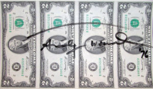 Two dollars (Declaration of independence) Cartamoneta da 2 dollari 4 pezzi Firmata da Warhol